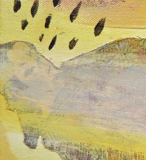 Printed fabric and acrylic paint, detail of “Compass,” 2016