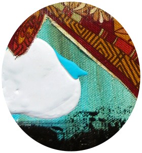 Textile and painted cloud, in “Compass,” 2016