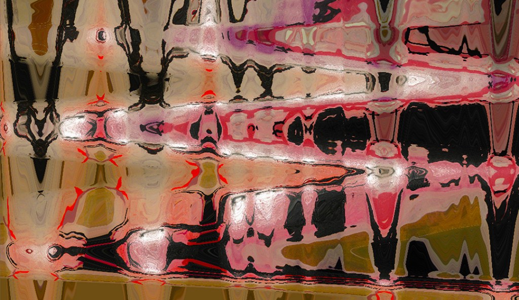 Power and Loss (Double Vision) by Catherine Rutgers - Digital art from artist's photo of mixed-media painting (oil-based enamels, tissue paper, carpenter’s glue, spray paint) on re-stretched found canvas